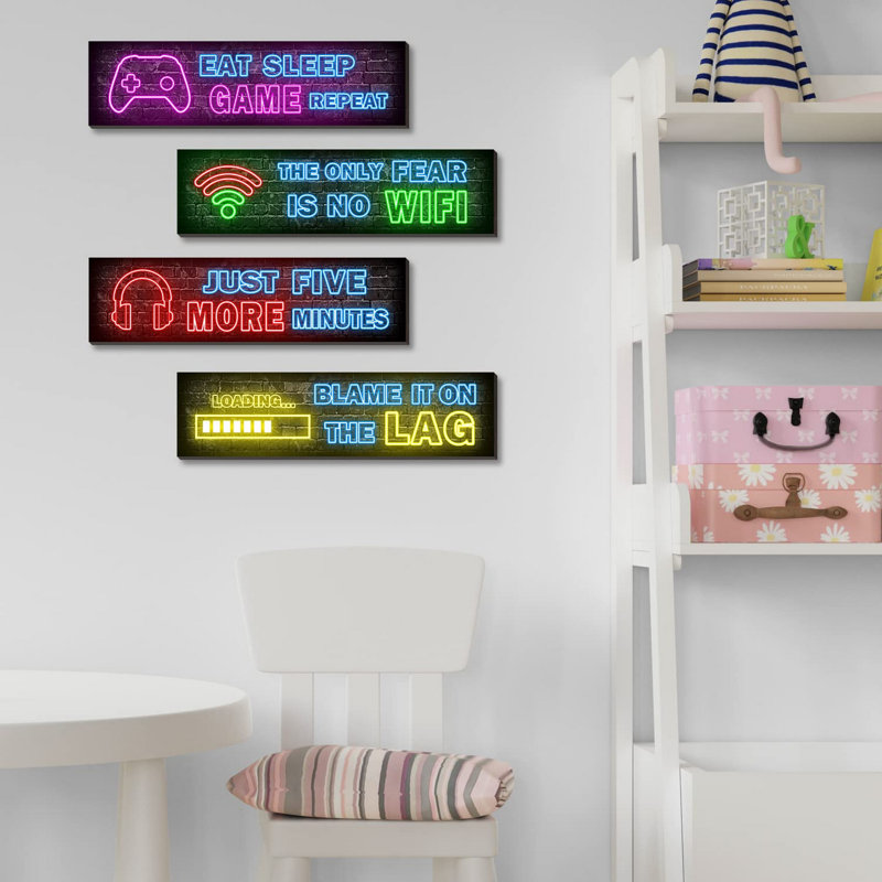 4 Pcs Printed Neon Gaming Posters, 3.2" H x 12" W