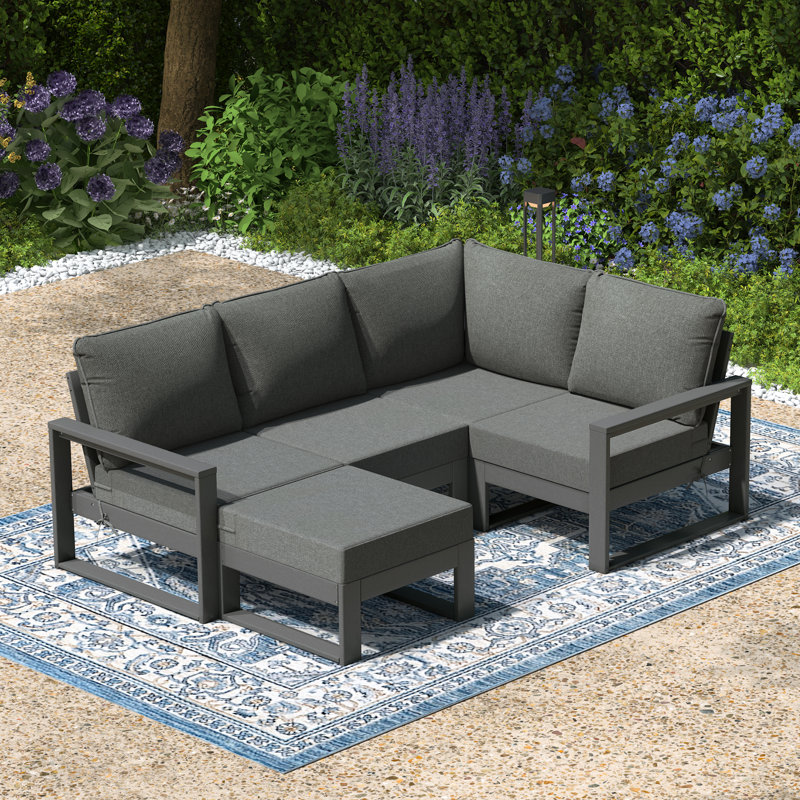 Patio 5-Piece Deep Seating Set With Ottoman With Frame, Gray, Gray