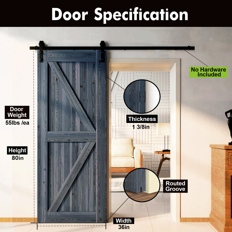 80'' 5-IN-1 Design Colour Solid Pine Wood Unassembled Door Only, 36" x 80", Navy