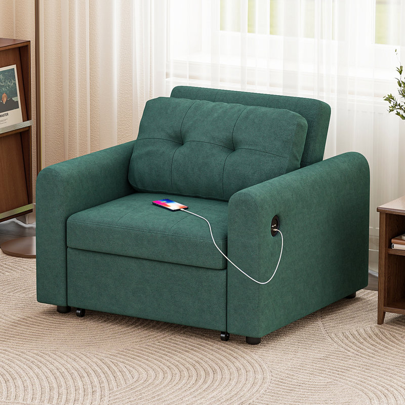 3 In 1 Accent Chairs Bed, Convertible Sleeper Chair Bed With Usb & Type-c Ports, Side Pocket, Pull Out Accent Chairs Bed Linen Armchair With Adjustable Backrest For Living Room/apartment/small Space