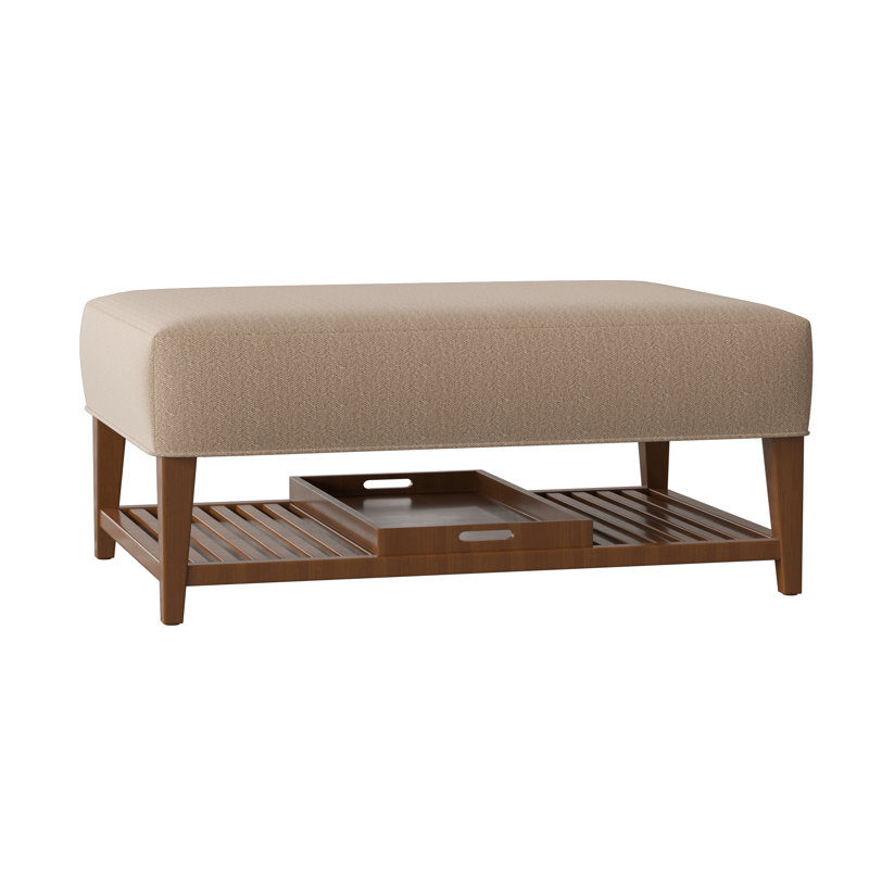 Repose-pieds rectangulaire avec rangement Carly, Pacanier, Chenille performance sable 10 Beantown