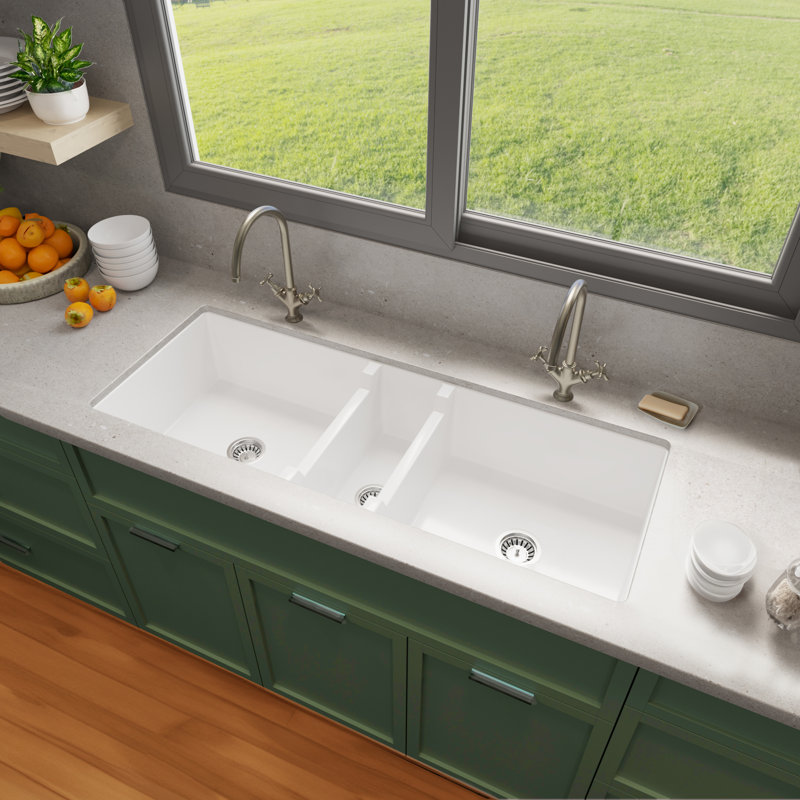Cape 47.25'' L Triple Basin Kitchen Sink, White