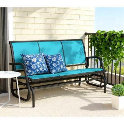 Banc à bascule d'extérieur, 3 places, tissu en maille respirante, structure en métal, bleu, balancement confortable, idéal pour le jardin et la terrasse, 147 cm L x 70 cm l x 85 cm H, charge maximale 300 kg - Banc à bascule 3 places, siège, gris