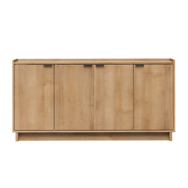 Oak 4-Door Light Wood Accent Cabinet with Adjustable Shelves