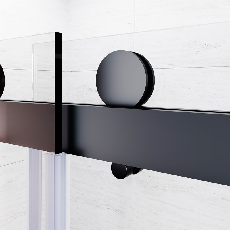 Matte Black Frameless Sliding Shower Door with Clear Tempered Glass