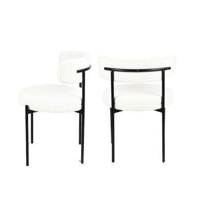 White Dining Chairs Of 2 - Modern Style With Upholstery Design Cozy Boucle Seat