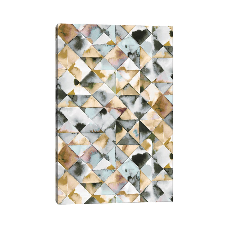 Moody Triangles Gold Silver by Ninola Design - Wrapped Canvas Gallery-Wrapped Canvas Giclée, 20.32 cm H x 30.48 cm W