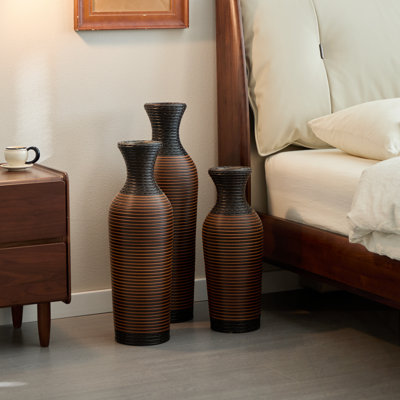 Hand-Woven PVC Rattan Vases Set of 3