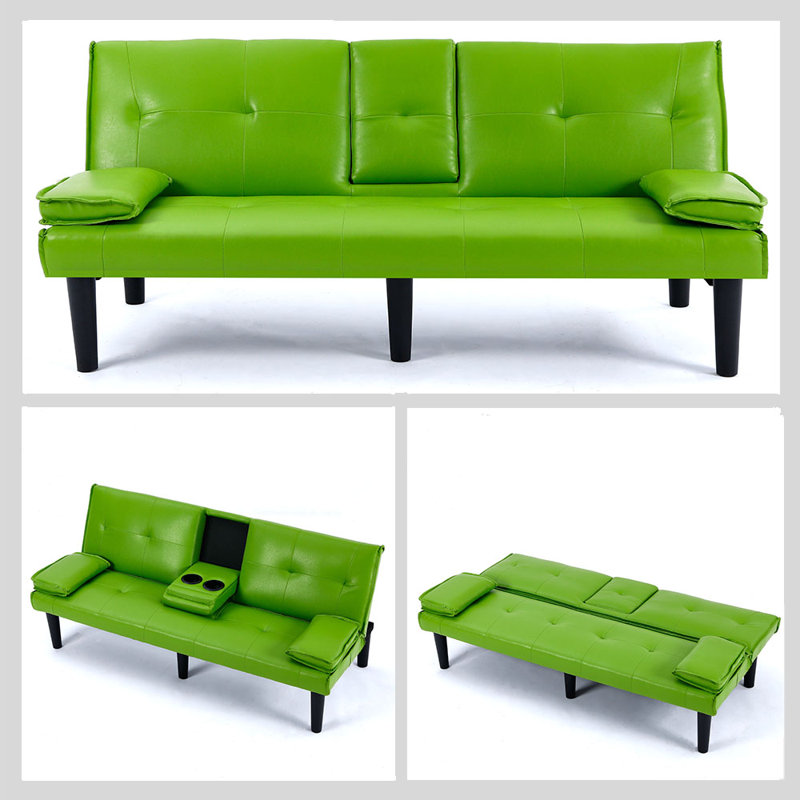 Canapés-lits 67 po en similicuir convertible avec console inclinable 67 po, Vert