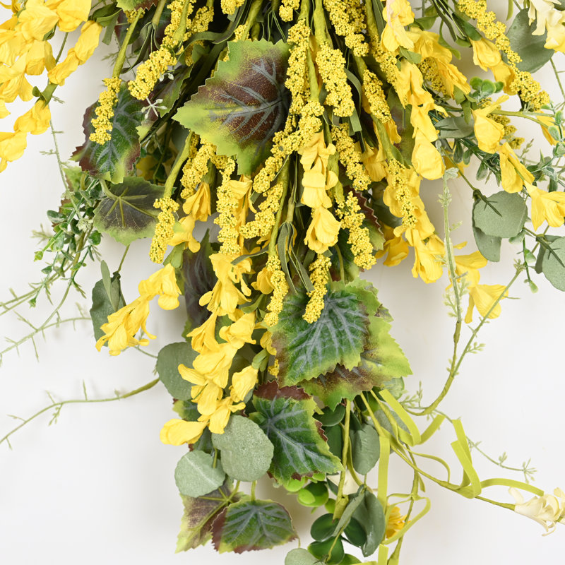 Décoration murale 24 "Artificielle ferme printemps été fleurs sauvages, Jaune/vert