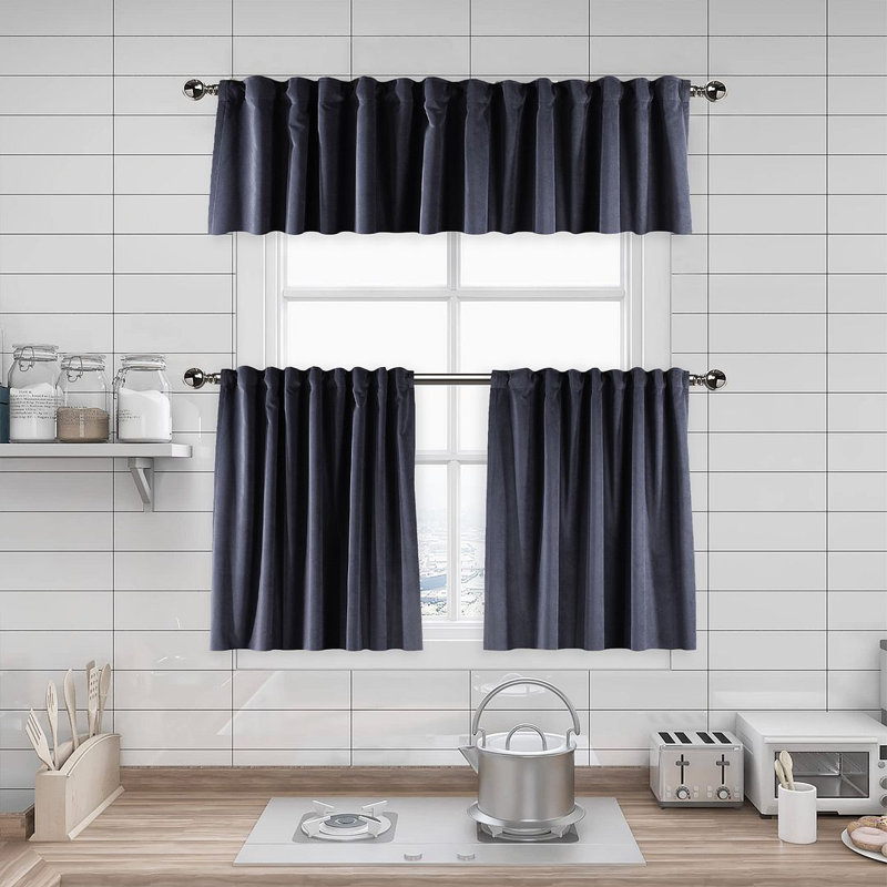 Soft Touch Velvet Kitchen Valance, Charcoal, 60 W x 60 D cm
