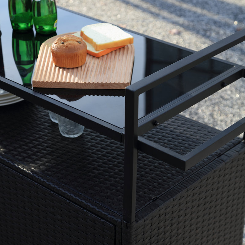 Rectangular Rattan Bar Cart On Wheels, Black