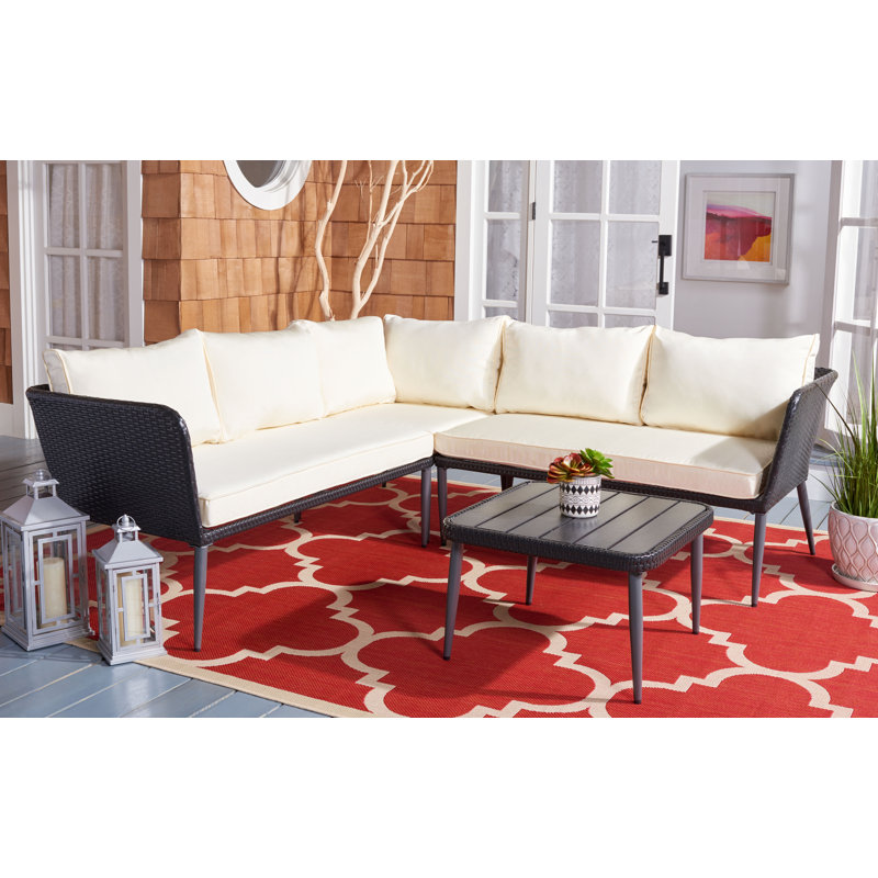 Fresnes 4 - Person Patio Conversation Set with Cushions, Black Frame/Beige Cushion