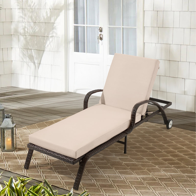 Outdoor Chaise Lounge Chair Cushion, Khaki Polyester, 1