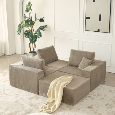 Canapé modulaire gris à 3 places en velours côtelé de 110 po sans assemblage, forme de L pour la vie et les chambres à coucher, avec 2 coussins, confort texturé centré sur le nuage