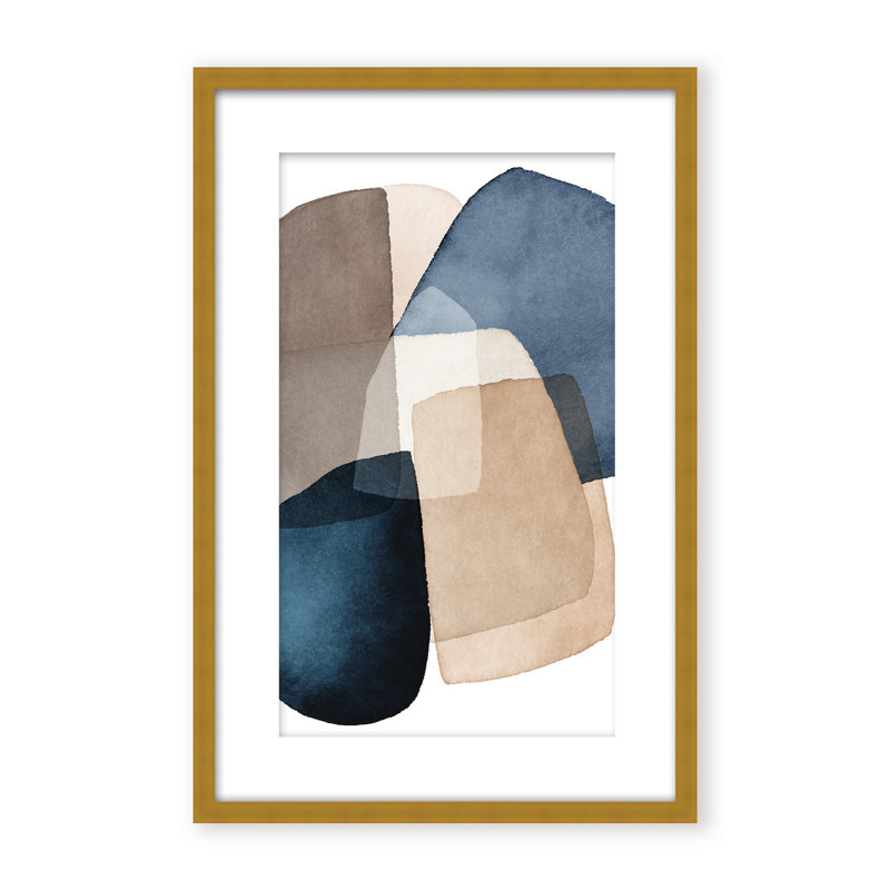 Abstract Blue Brown Blocks by  - Picture Frame Painting on Paper, 24" H x 16" W x 1.125" D, Framed Print, Gold