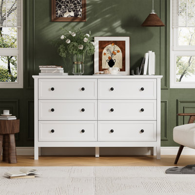 Mountford 47.2" W 6 White Drawer Dresser,Bedroom Dresser