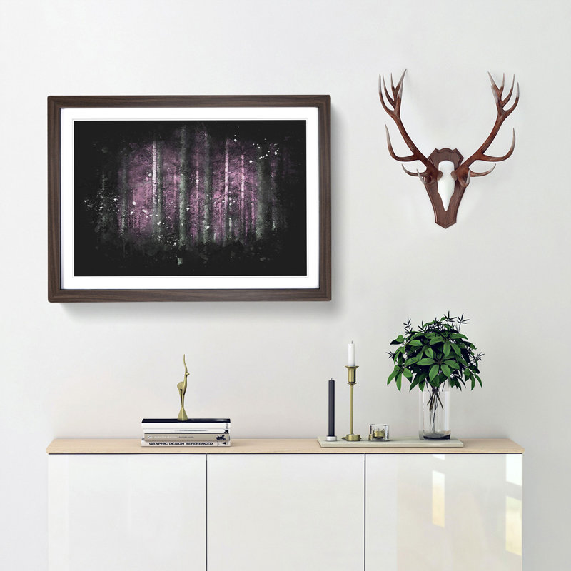 Forest In Pink Paint Splash - Picture Frame Graphic Art, 45cm H x 63cm W x 2cm D, Walnut Framed