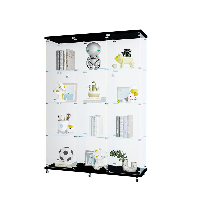 Vitrine à 3 portes avec 4 tablettes en verre, Noir