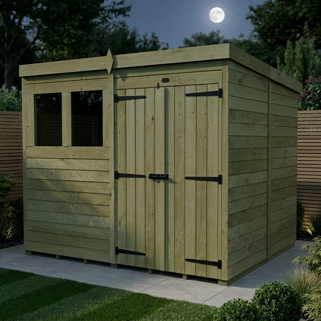 Total Sheds 8ft x 7ft Pent Garden Shed - Double Door - With Windows - Pressure Treated Timber - UK Manufactured