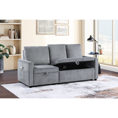 Velours côtelé de 70 po de largeur avec méridienne coulissante, rangement en dessous, poche latérale, méridienne extra gris et rangement sous la chaise, siège confortable