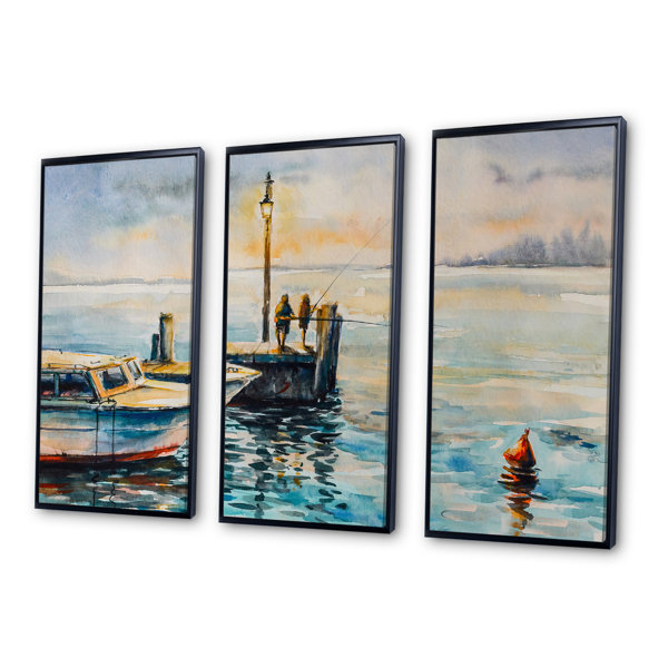 Longshore Tides Two Men Fishing At Dusk At The Pier Framed On Canvas 3 ...