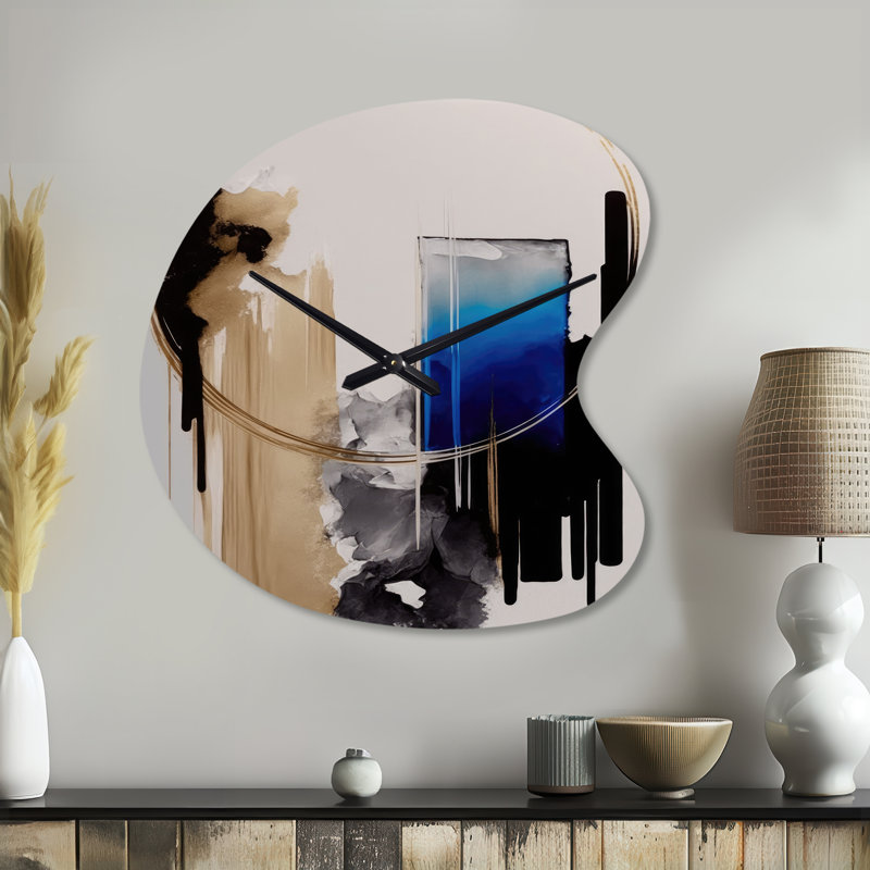 Blue Minimalist Abstract II - Minimalisme, horloges murales asymétriques en métal, impression d'horloge murale bleue, Petit