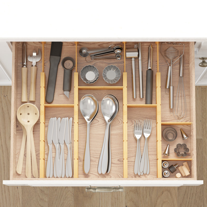 Bamboo Drawer Dividers with Inserts and Labels, Kitchen Adjustable Drawer Organizers, 2.5"H x 0.6"W x 22"D