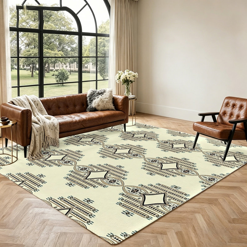 Geometric Pattern Area Rug, Non-Slip Soft Floor Carpet, Washable Indoor for Living Room, Bedroom, Dining, Home Office, Patio Decor and Accessories