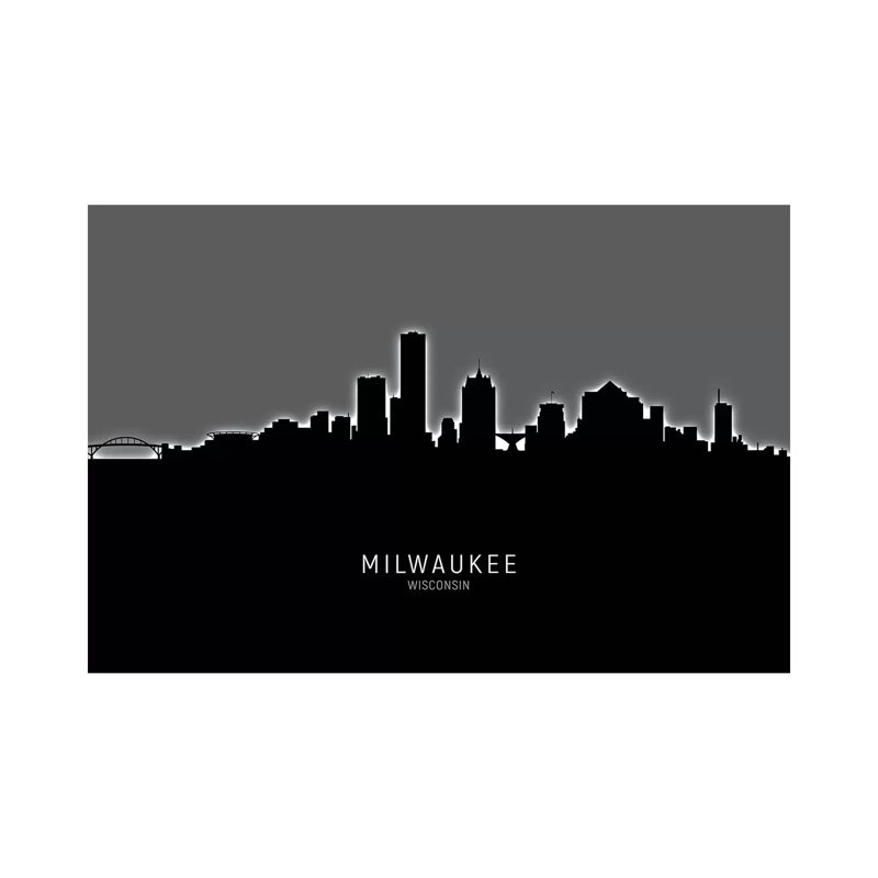 «Milwaukee Wisconsin Skyline» par Michael Tompsett, impression sur toile tendue, H 18 po x l 26 po x P 1,5 po