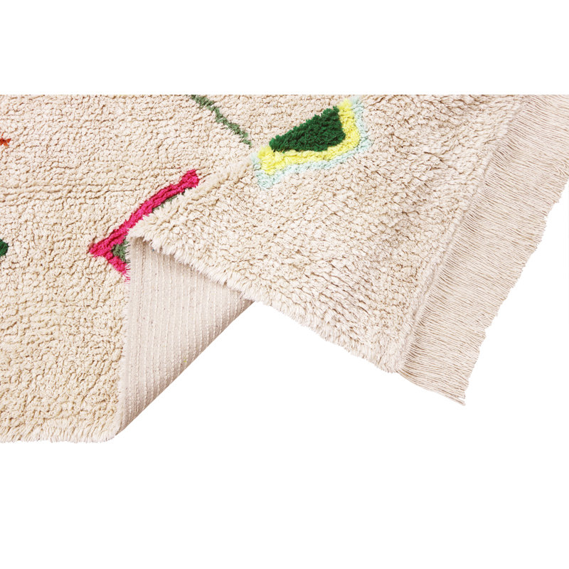 Kaarol Hand Tufted Cotton Moroccan Area Rug in Beige/Orange/Yellow/Navy, Rectangle 5'7" x 8'