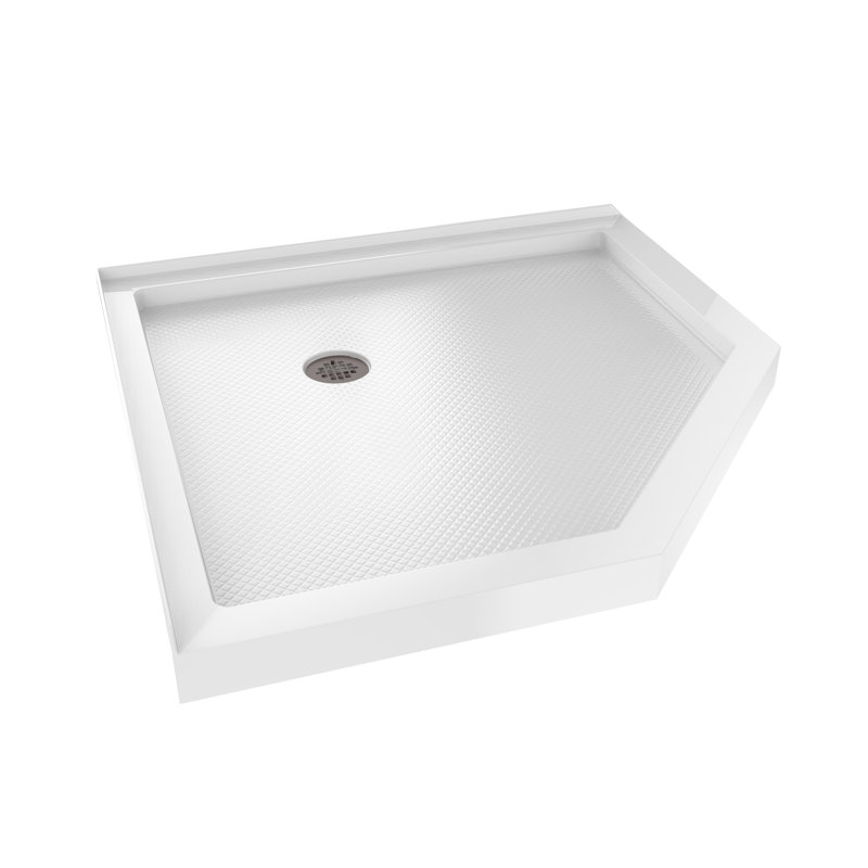 DreamLine SlimLine 36 inch D x 36 inch W x 2 3/4 inch H White Neo-Angle Shower Base with 2 inch Oil Rubbed Bronze Corner Round Drain