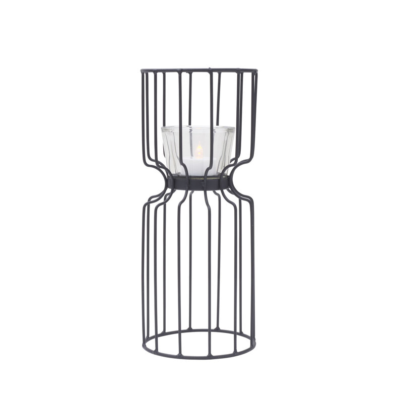Tall Black Metal Wire and Clear Glass Votive Holder