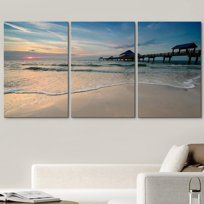 SunNear Pier 60 on a Clearwater Beach, Florida, États-Unis, photo moderne, paysage, décoration murale, Toile tendue