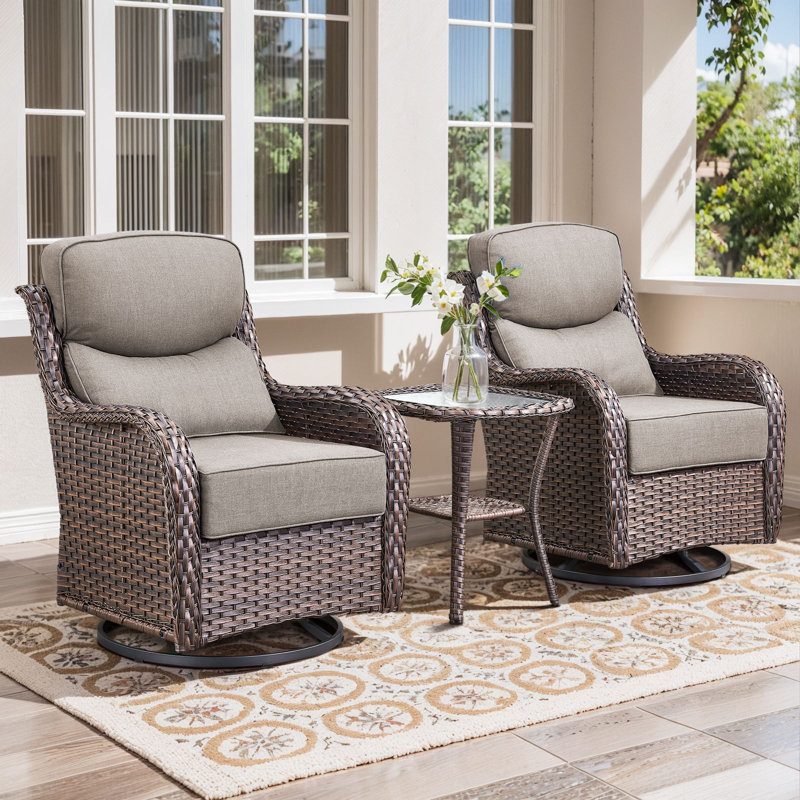 Abbey 3-Piece Patio Swivel Glider Chair Set With Side Table, 6-Inch Ultra-Plush Cushions & Water-Resistant Olefin Fabric