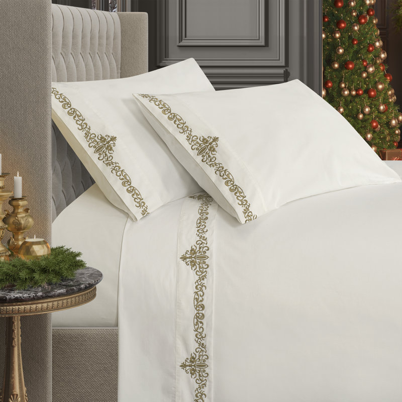 Noelle - feuille 4 pièces Ensemble de draps, Ensemble pour très grand lit avec 2 taies d'oreil