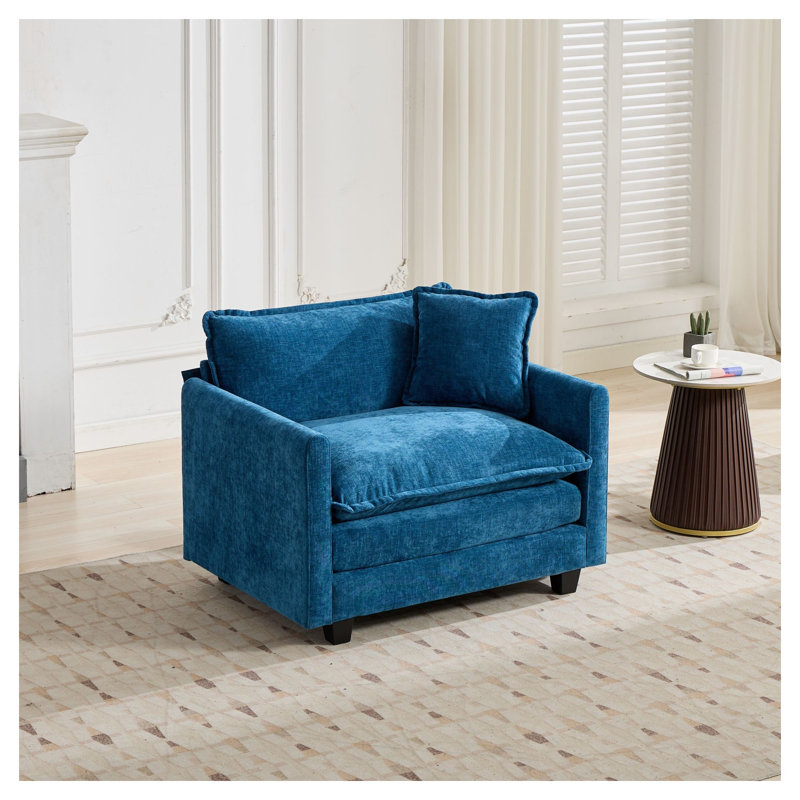 Fauteuil modulaire simple sans accoudoirs Cloud - tissu chenille bleu, mousse mi-douce, chaise d'appoint moderne américaine pour le salon