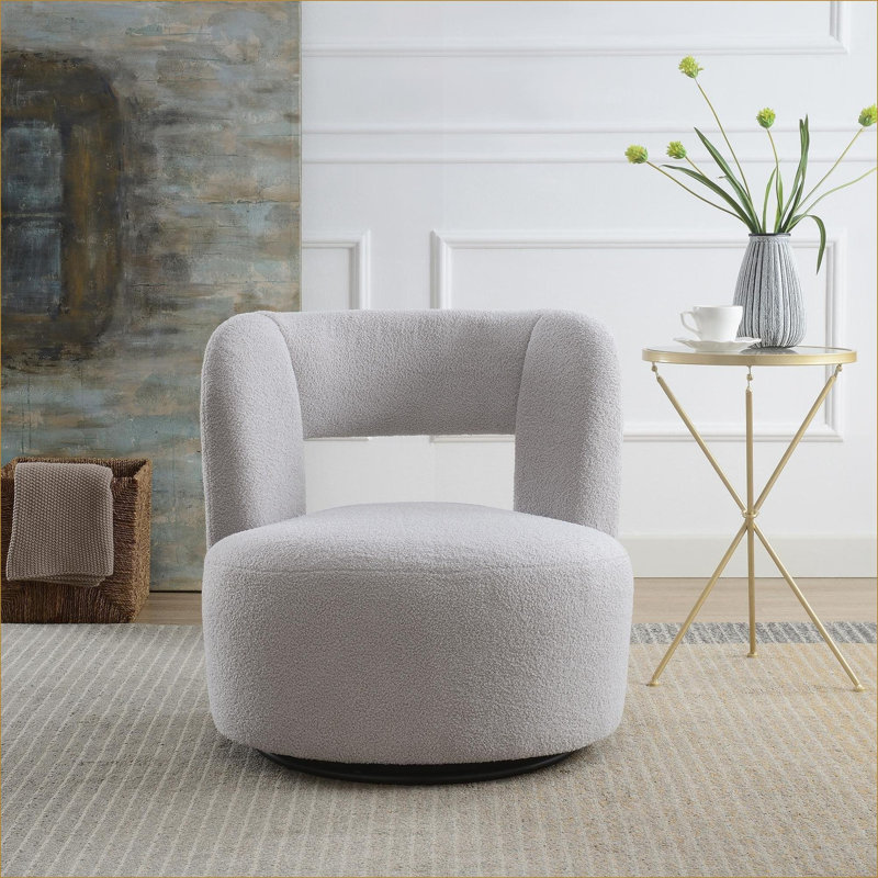 Fauteuil demi-tonneau pivotant avec tissu en peluche, 1 pièce, Ourson gris
