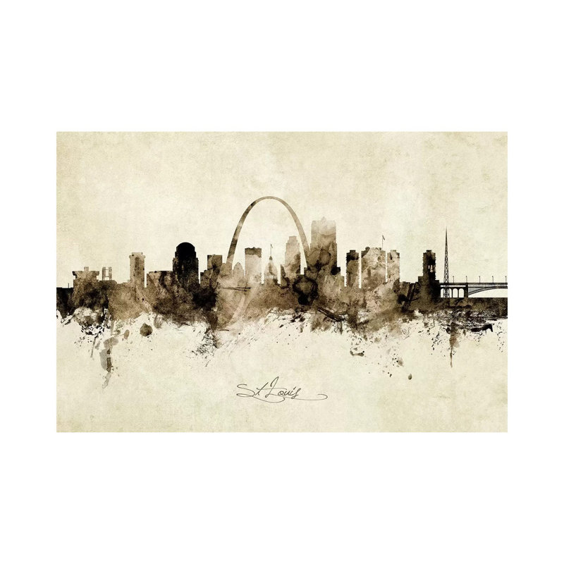 «St Louis Missouri Skyline» par Michael Tompsett - impression d'art graphique, H 8 po x l 12 po x P 0,75 po, Toile tendue