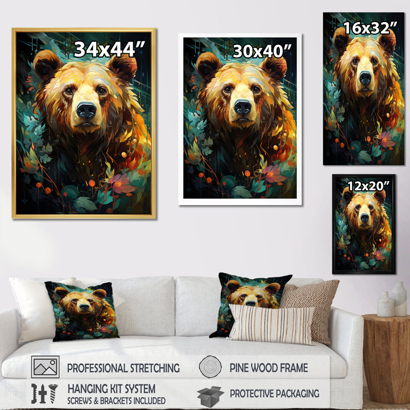 «Expressionist Grizzly Bear Vigor» sur toile, Cadre photo argenté, H 32 po x l 16 po x P 1 po