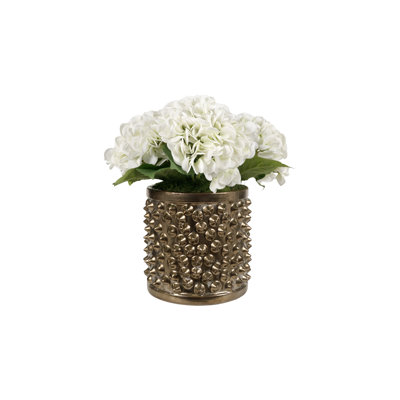 Green Real-Touch Hydrangeas In Spiked Gold Planter