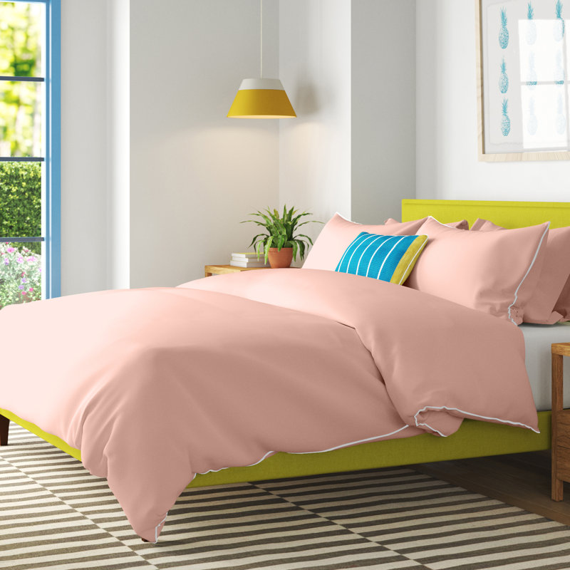 Cotton Solid Colour Duvet Cover with Pillowcases, Super King Duvet Cover + 2 Pillowcases, Blush