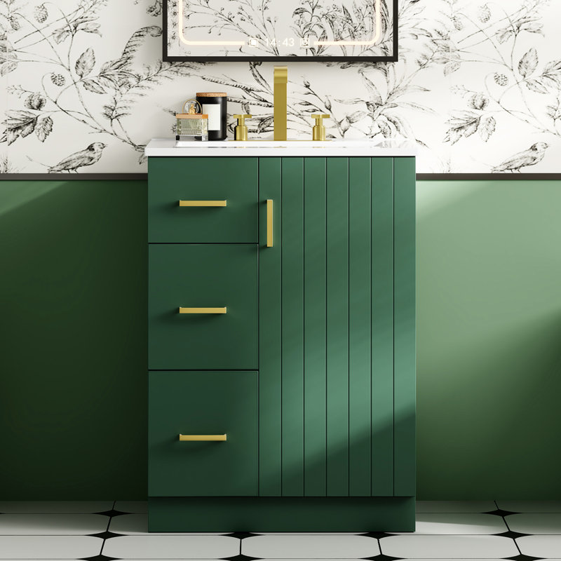 Petite armoire de lavabo de salle de bain avec 2 tiroirs, porte à fermeture en douceur et lavabo encastré: charnières fermées pour économiser de l'espace