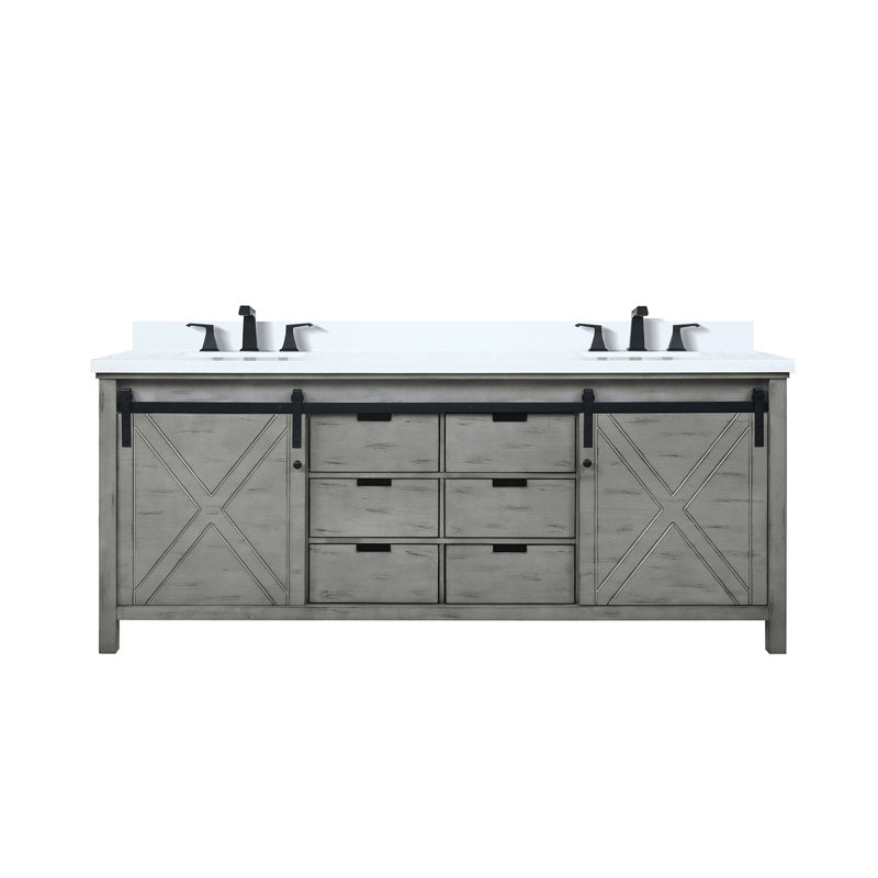 Ensemble de meuble-lavabo double en marbre cultivé l 80 po x P 22 po, Gris / cendre