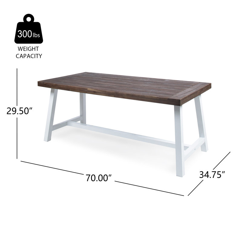 Polanco Rectangular Acacia Outdoor Dining Table, Dark Brown Top / White Base