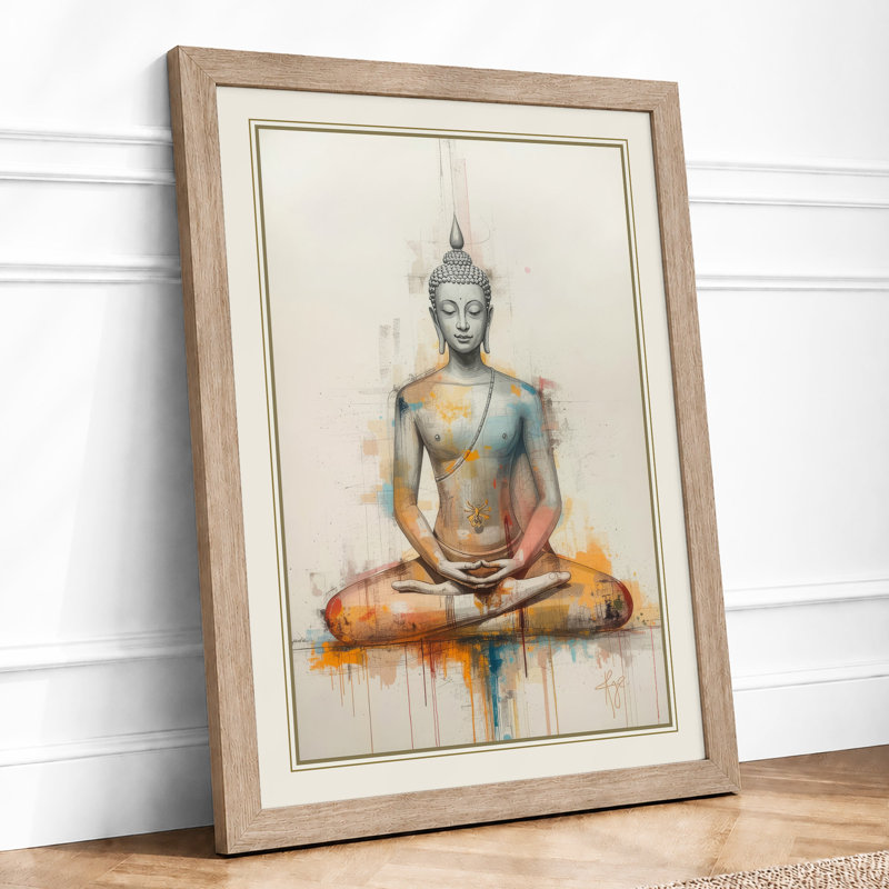 Meditating Buddha Japandi - Framed Print, A4 - 29.7 x 21.0 cm, Oak