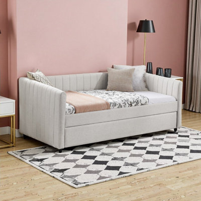 Canapé-lit simple en lin beige avec couchette - Rayures verticales, canapé-lit convertible 82,5 po
