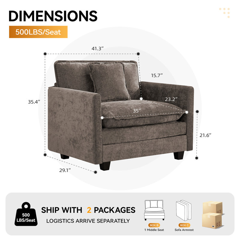 41.3'' Wide Chenille Upholstered Accent Chair with Extra Deep Seat, Brown