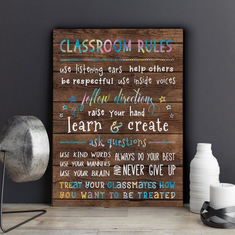 Art textuel sur toile tendue Classroom Rules, H 16 po x l 20 po x P 1,5 po