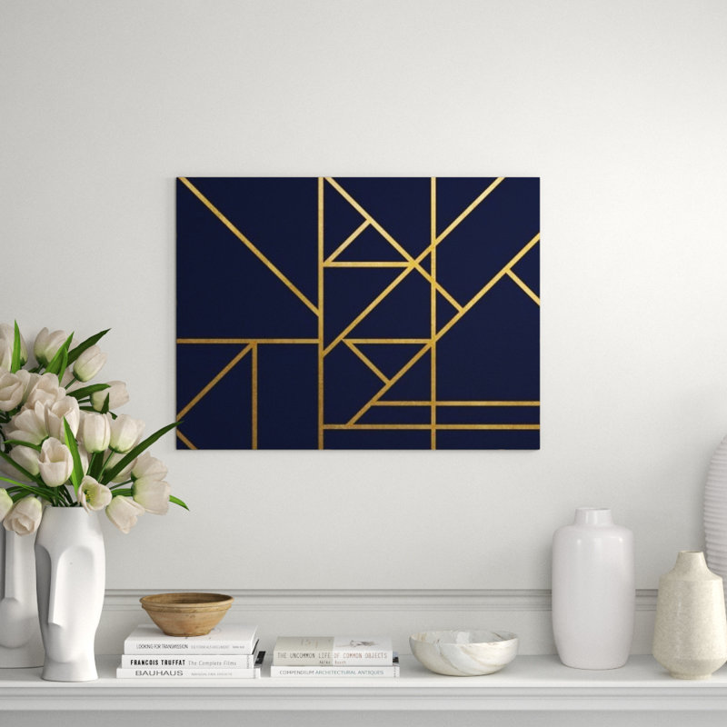 «Gold Navy and Lines IV» par Guseul Park - impression, Couche de verre, H 40 po x l 53 po